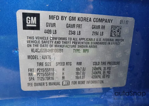 2017 Buick Encore Essence z USA, uszkodzony, nr VIN KL4CJGSB4HB106091